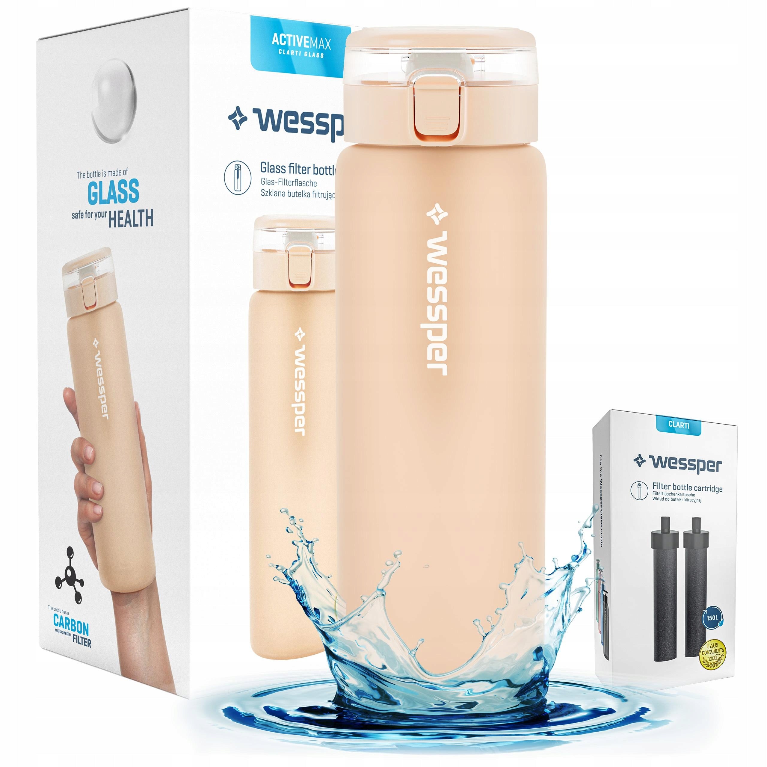 GLASS FILTER BOTTLE WESSPER ACTIVEMAX 0,7l + 3x WATER FILTER WESSPER