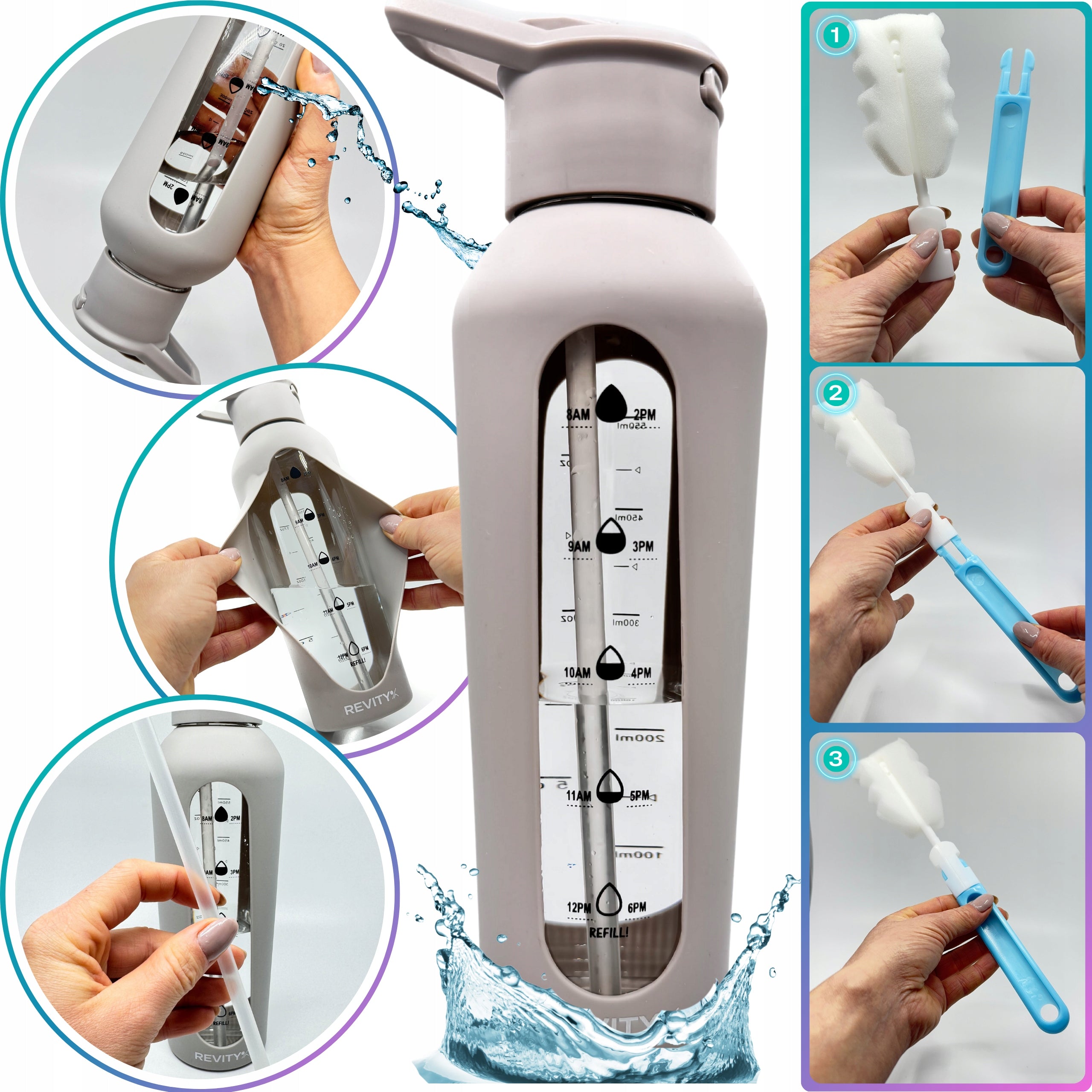 GLASS MOTIVATIONAL WATER BOTTLE REUSABLE DURABLE LEAKPROOF WITH STRAW Packaging status original