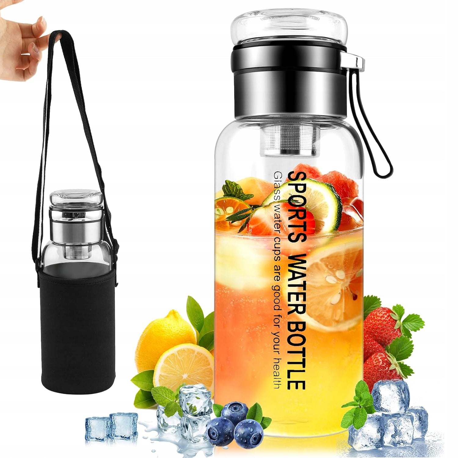 GLASS TEA BOTTLE, 1L TAKEAWAY JUICE BOTTLE, WATER BOTTLE Packaging status original