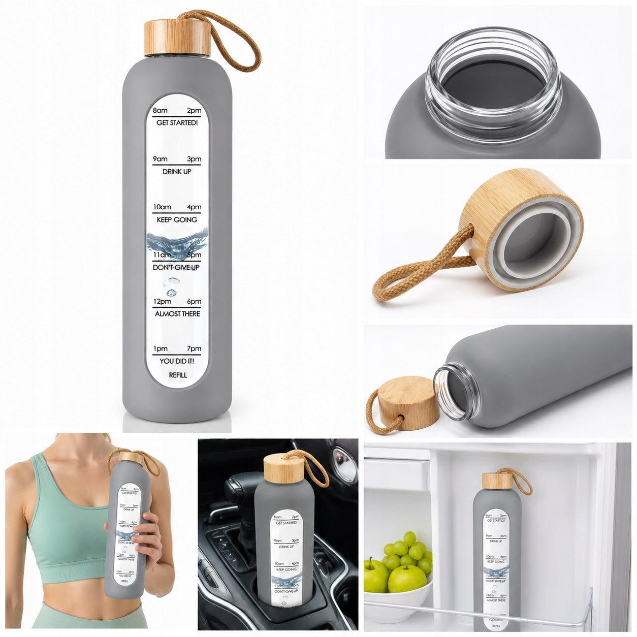 GLASS WATER BOTTLE 1000 ML SILICONE CASE MOTIVATIONAL SCOOP WATER BOTTLE ROSE Brand no brand