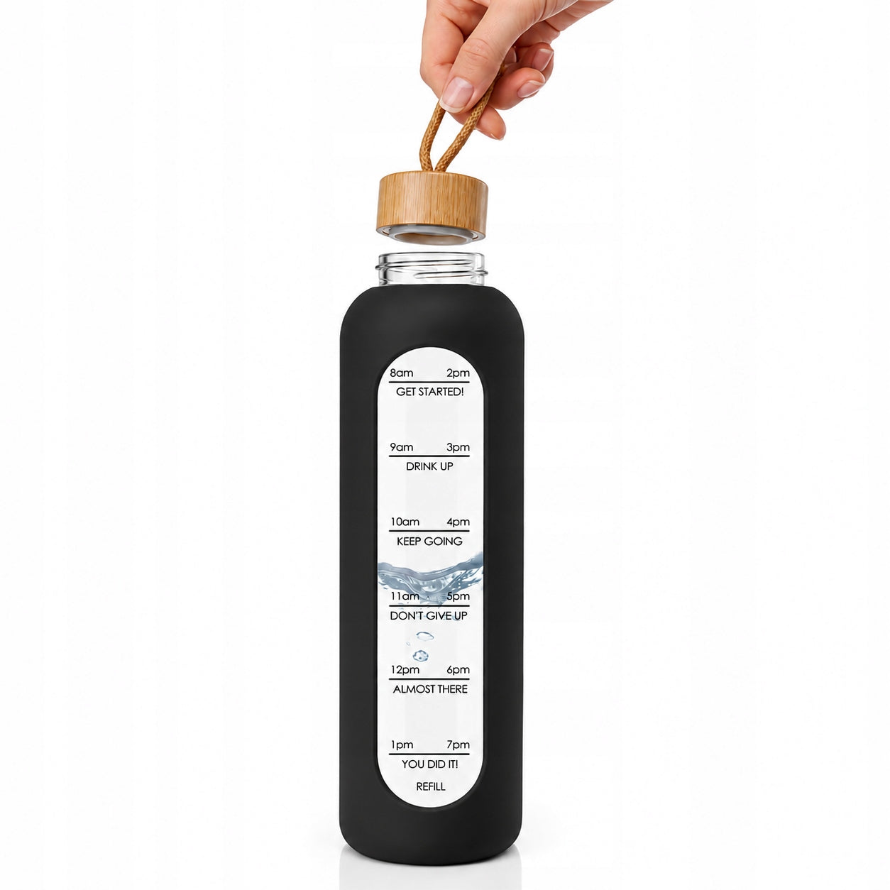 GLASS WATER BOTTLE 750 ML SILICONE CASE MOTIVATIONAL MEASURING CUP WATER BOTTLE Manufacturer code DSP0578A