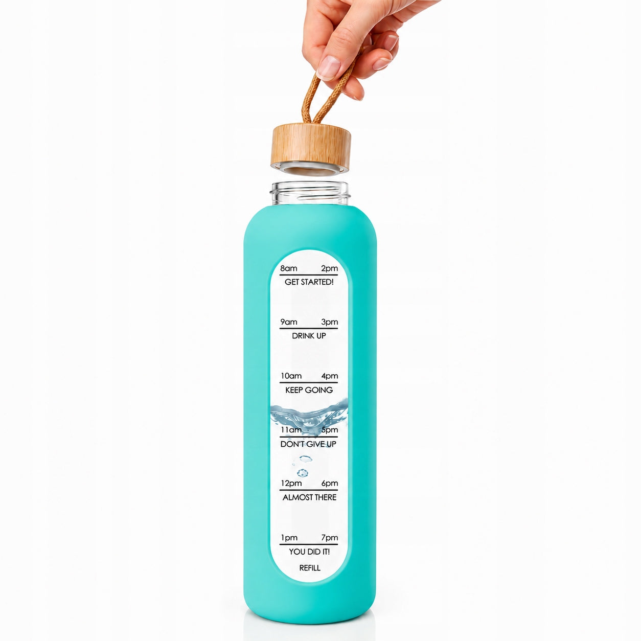 GLASS WATER BOTTLE 750 ML SILICONE CASE MOTIVATIONAL MEASURING CUP WATER BOTTLE Manufacturer code DSP0578A