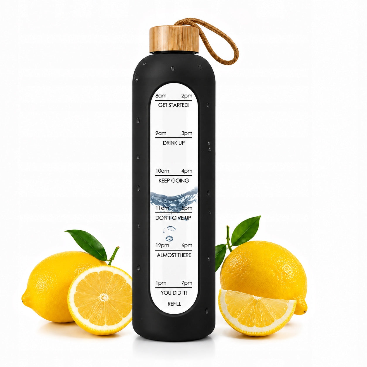 GLASS WATER BOTTLE 750 ML SILICONE CASE MOTIVATIONAL MEASURING CUP WATER BOTTLE