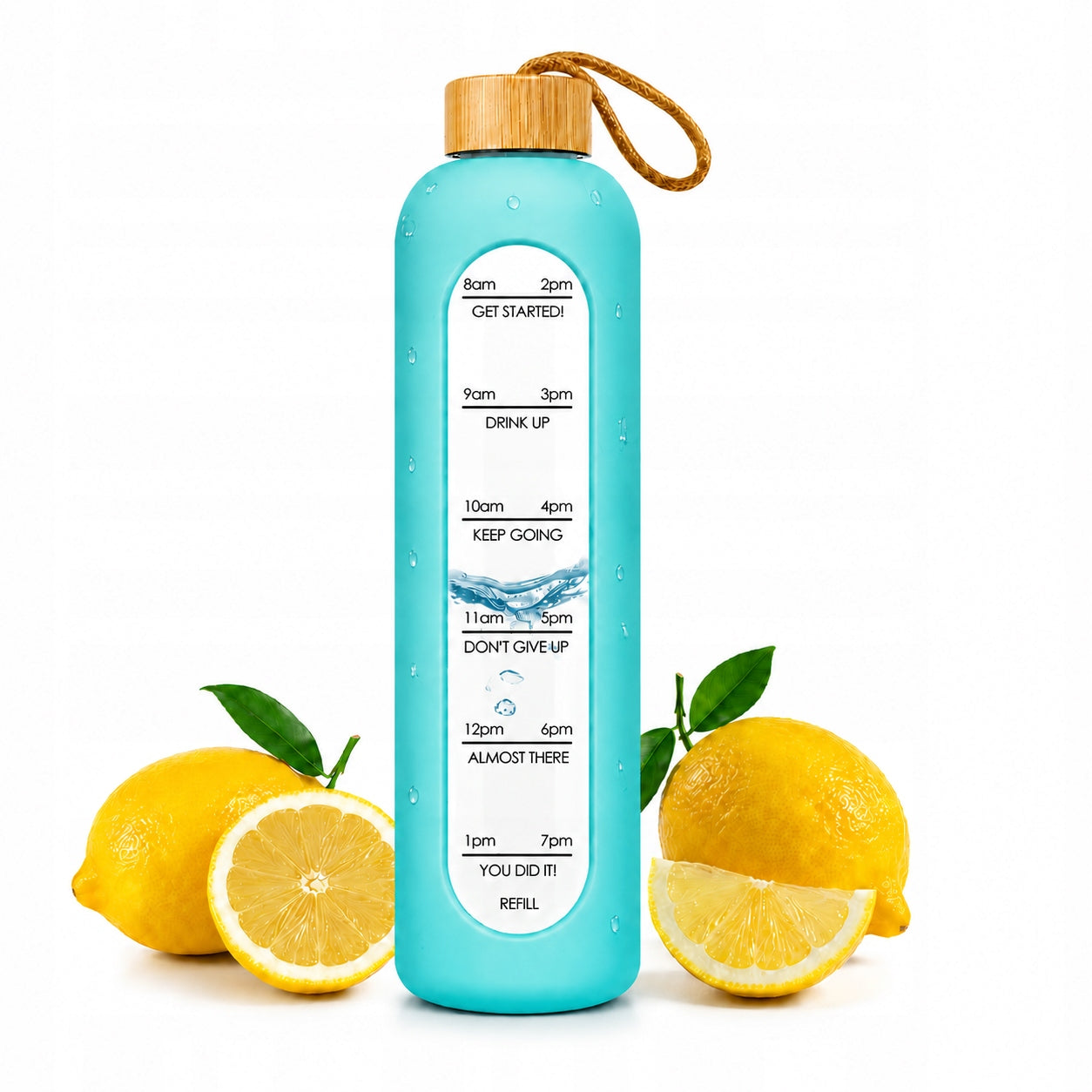 GLASS WATER BOTTLE 750 ML SILICONE CASE MOTIVATIONAL MEASURING CUP WATER BOTTLE