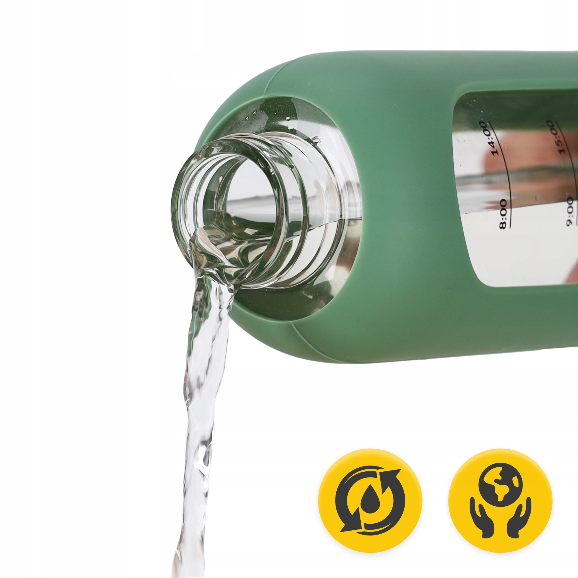GLASS WATER BOTTLE MOTIVATIONAL WATER BOTTLE SEALED SILICONE CASE 4FIZJO Color green