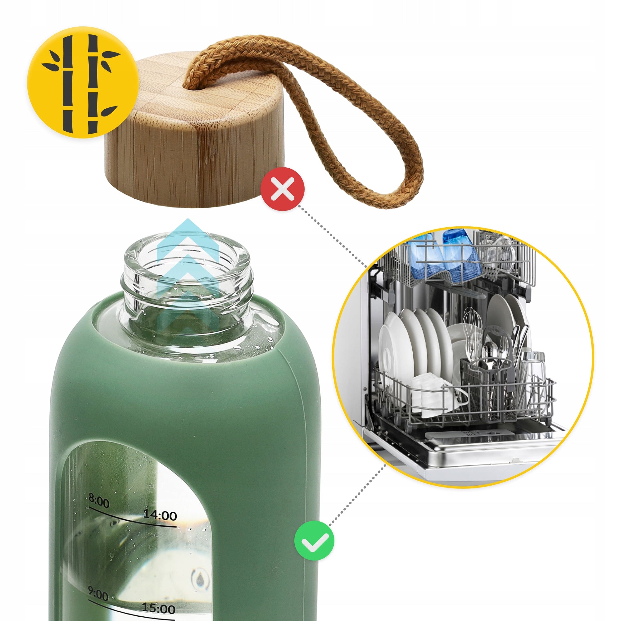 GLASS WATER BOTTLE MOTIVATIONAL WATER BOTTLE SEALED SILICONE CASE 4FIZJO Model Szklana butelka na wodę sportowa 4FIZJO