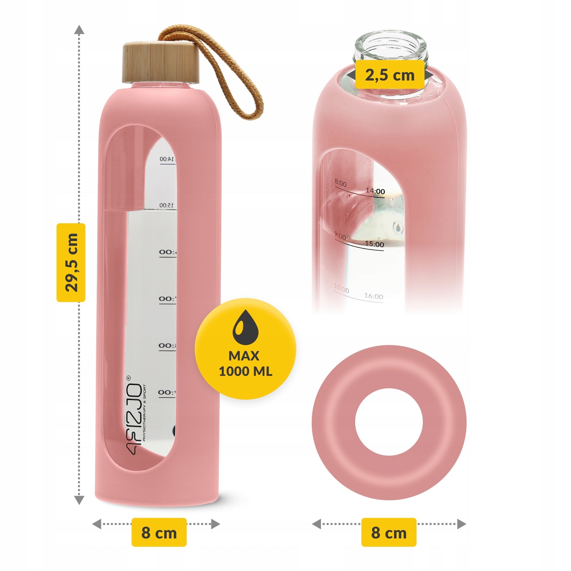 GLASS WATER BOTTLE MOTIVATIONAL WATER BOTTLE SEALED SILICONE CASE 4FIZJO Packaging status original