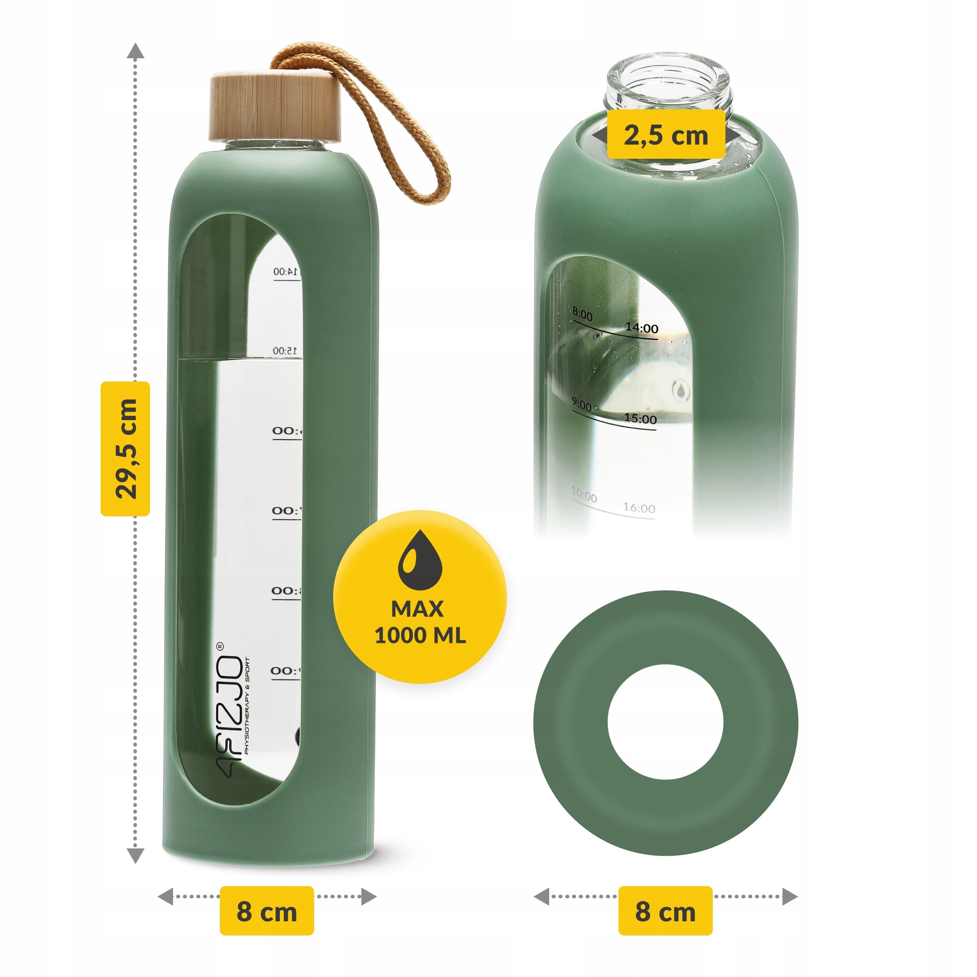 GLASS WATER BOTTLE MOTIVATIONAL WATER BOTTLE SEALED SILICONE CASE 4FIZJO Packaging status original
