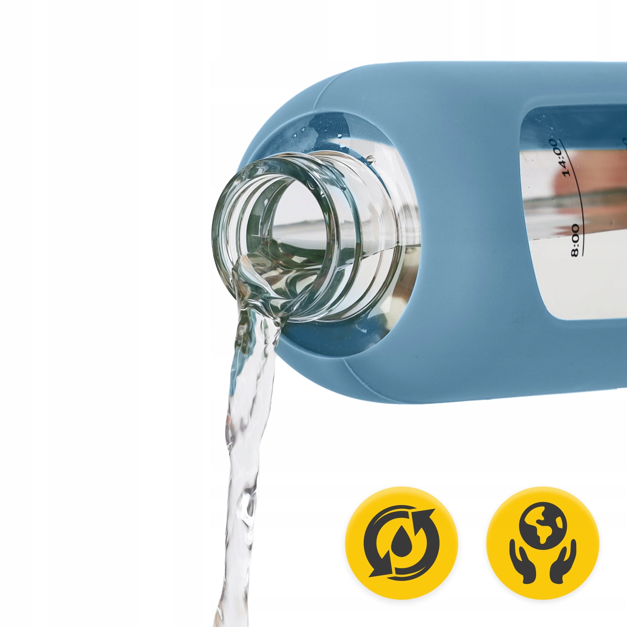 GLASS WATER BOTTLE MOTIVATIONAL WATER BOTTLE SEALED SILICONE CASE 750 ML Color blue