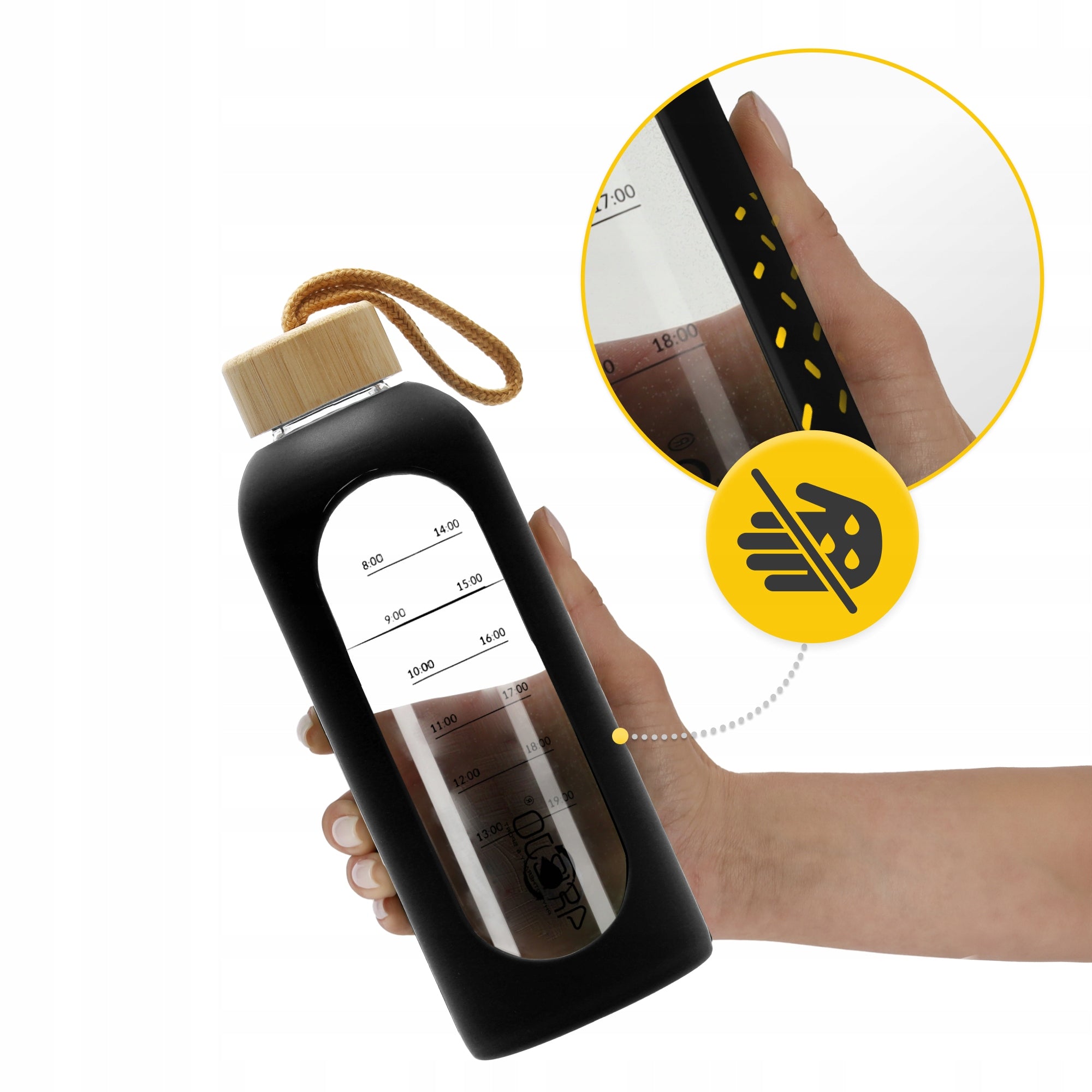 GLASS WATER BOTTLE MOTIVATIONAL WATER BOTTLE SEALED SILICONE CASE 750 ML Manufacturer code WB27