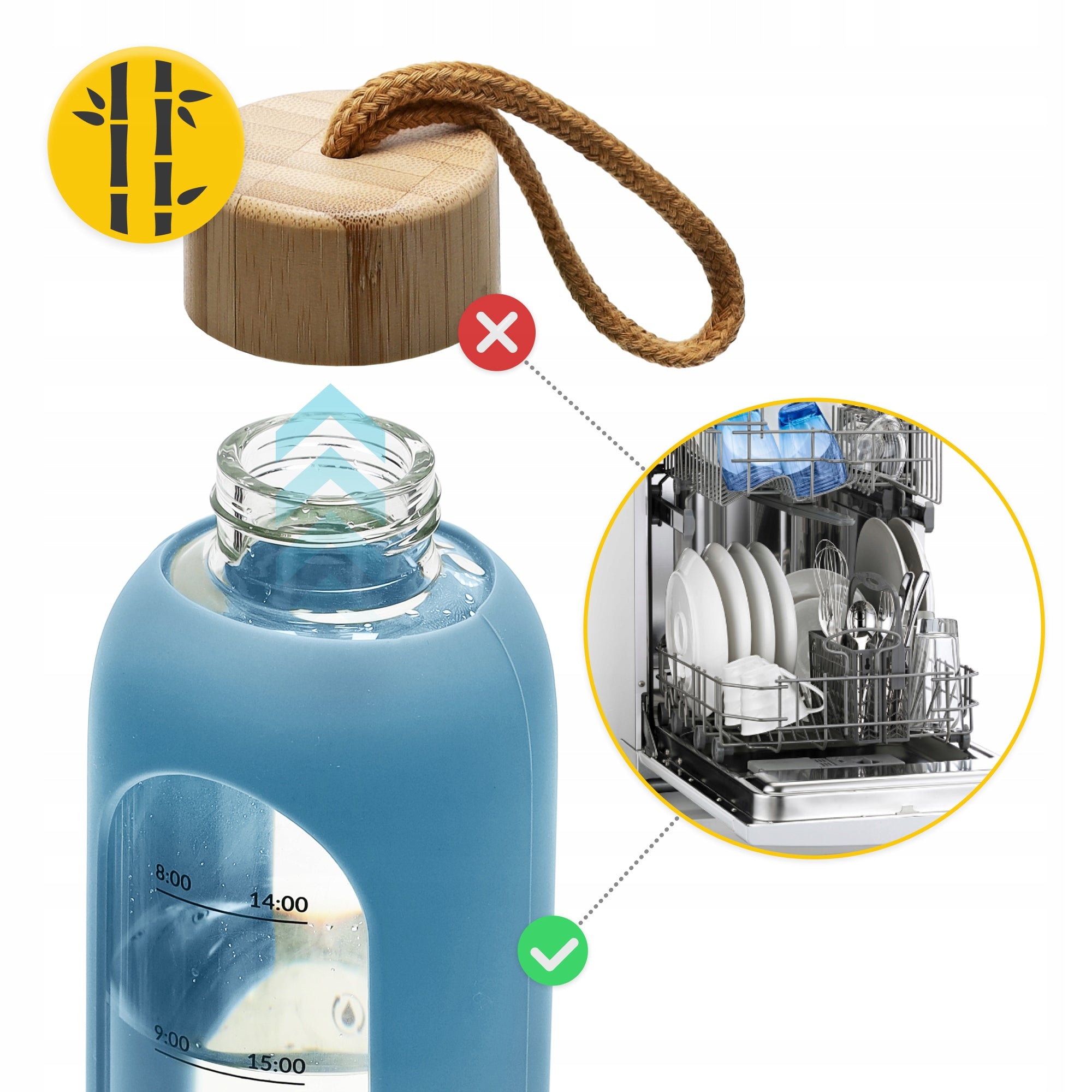 GLASS WATER BOTTLE MOTIVATIONAL WATER BOTTLE SEALED SILICONE CASE 750 ML Model Szklana butelka na wodę 750 ml