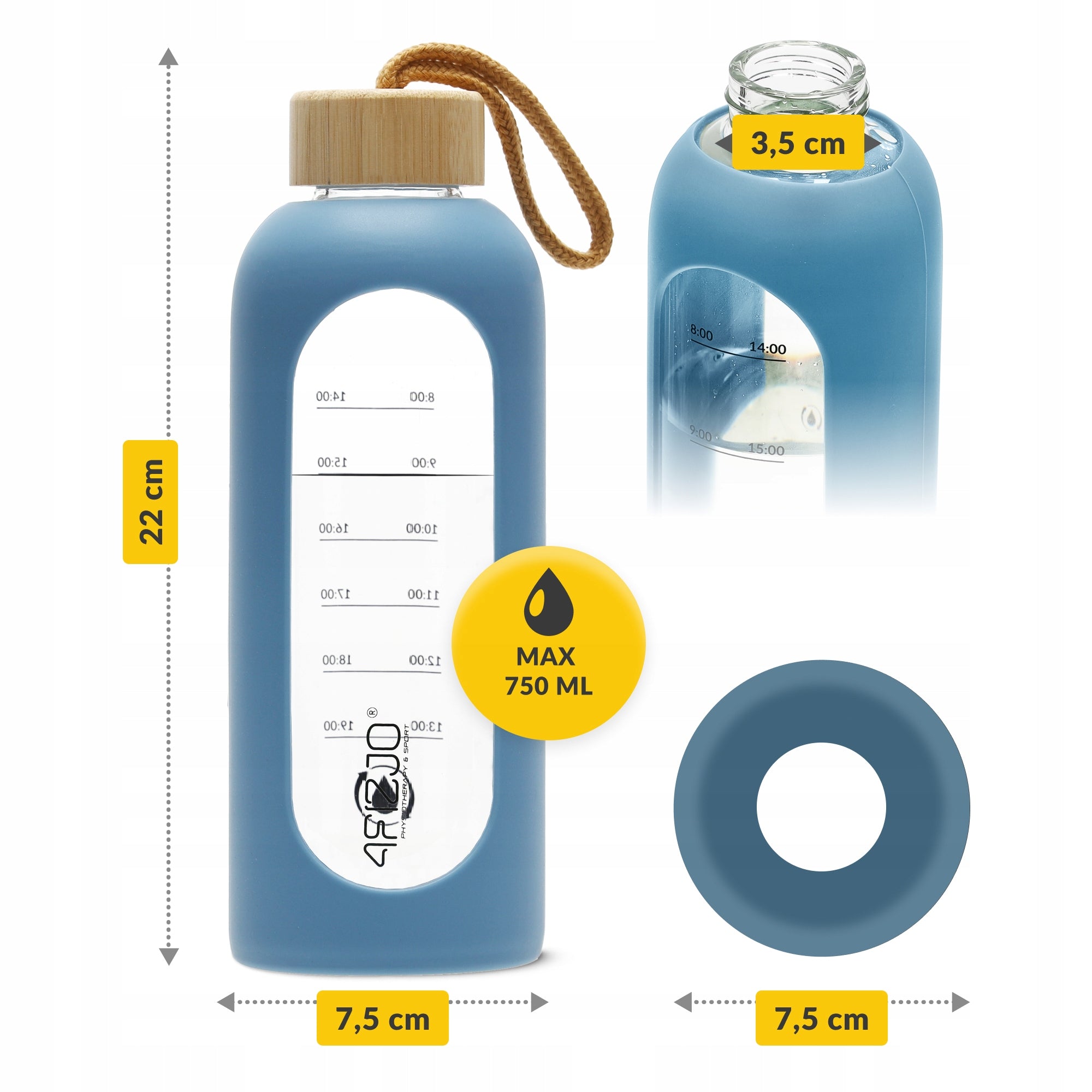 GLASS WATER BOTTLE MOTIVATIONAL WATER BOTTLE SEALED SILICONE CASE 750 ML Packaging status original