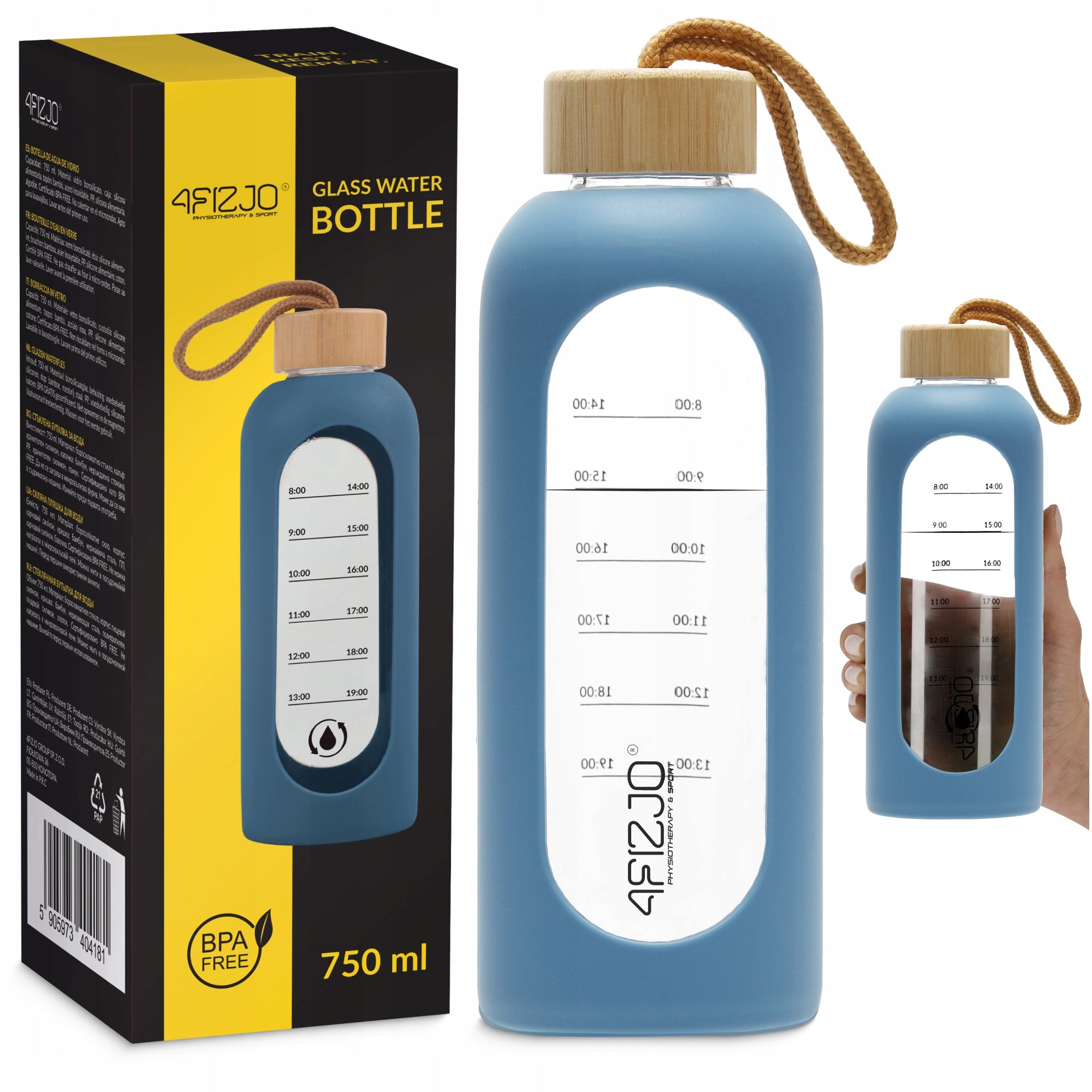 GLASS WATER BOTTLE MOTIVATIONAL WATER BOTTLE SEALED SILICONE CASE 750 ML