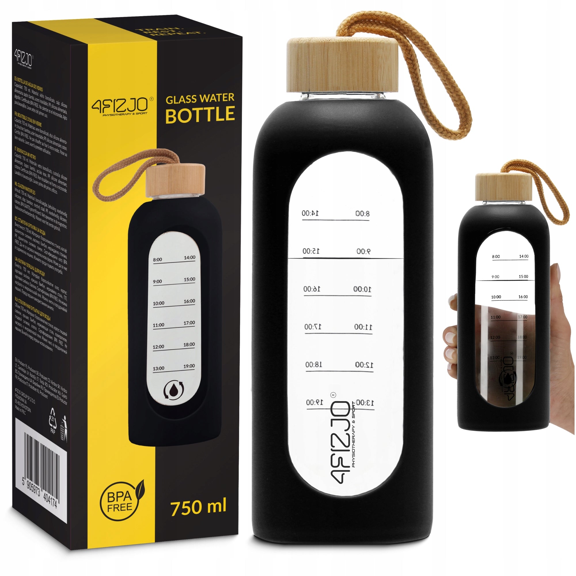 GLASS WATER BOTTLE MOTIVATIONAL WATER BOTTLE SEALED SILICONE CASE 750 ML