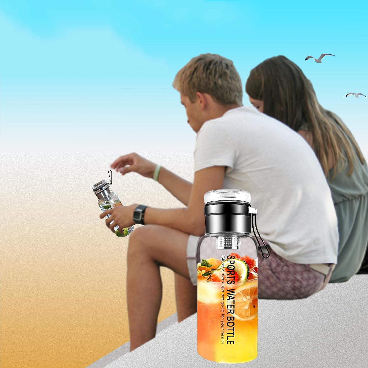 GLASS WATER BOTTLE SEALED GLASS DRINKING BOTTLE WITHOUT BPA 1000ML Packaging status original
