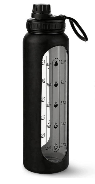 GLASS WATER BOTTLE SEALED WATER BOTTLE BLACK SILICONE COVER 1L Brand Ecarla
