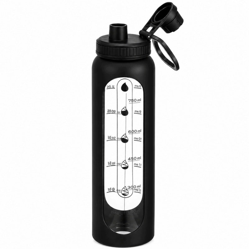 GLASS WATER BOTTLE SEALED WATER BOTTLE BLACK SILICONE COVER 1L Manufacturer code BD70