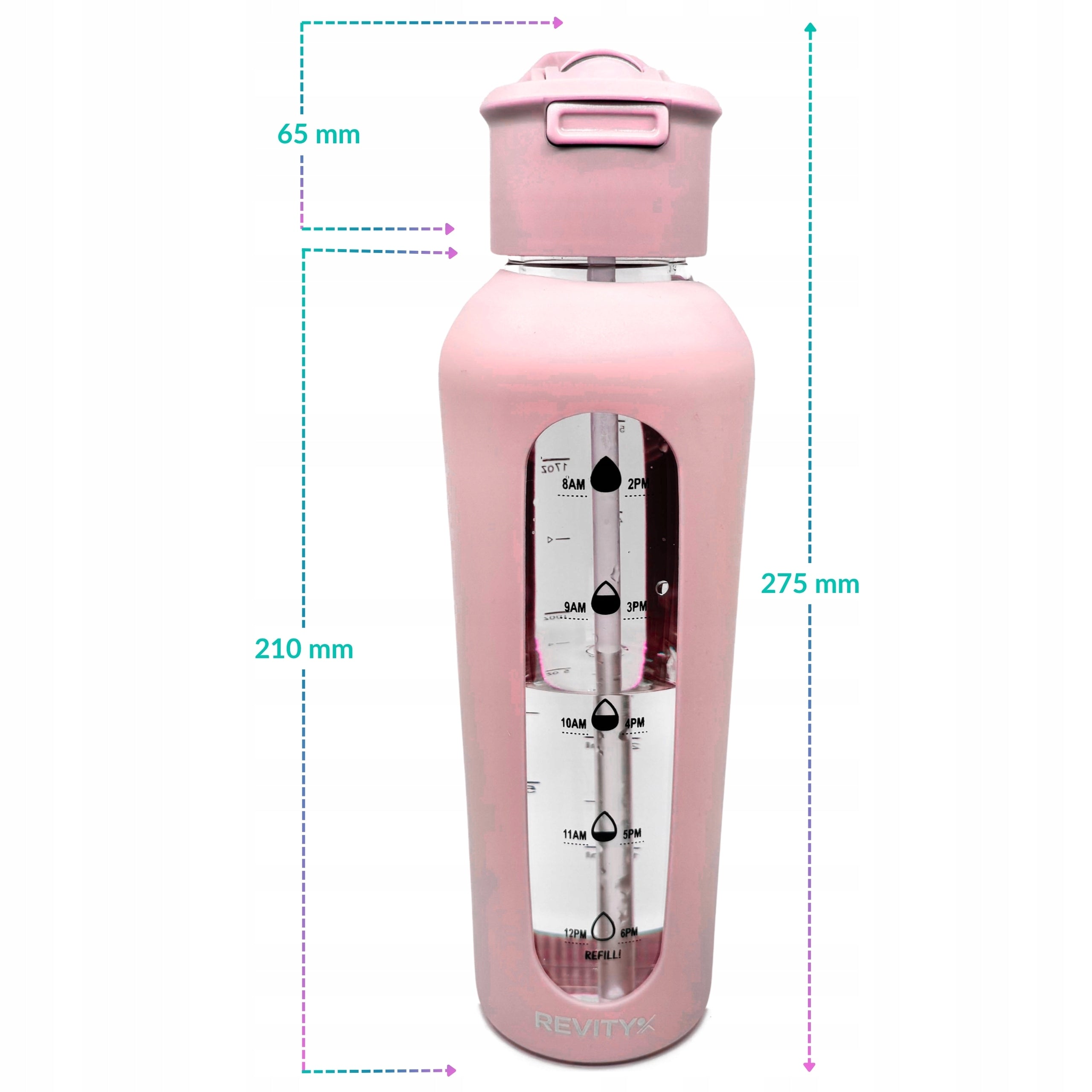 GLASS WATER BOTTLE SHAKER BOTTLE WITH MEASURING CUP AND SPOUT SILICONE CASE Manufacturer code Bidon sportowy fitness crossfit na siłownię