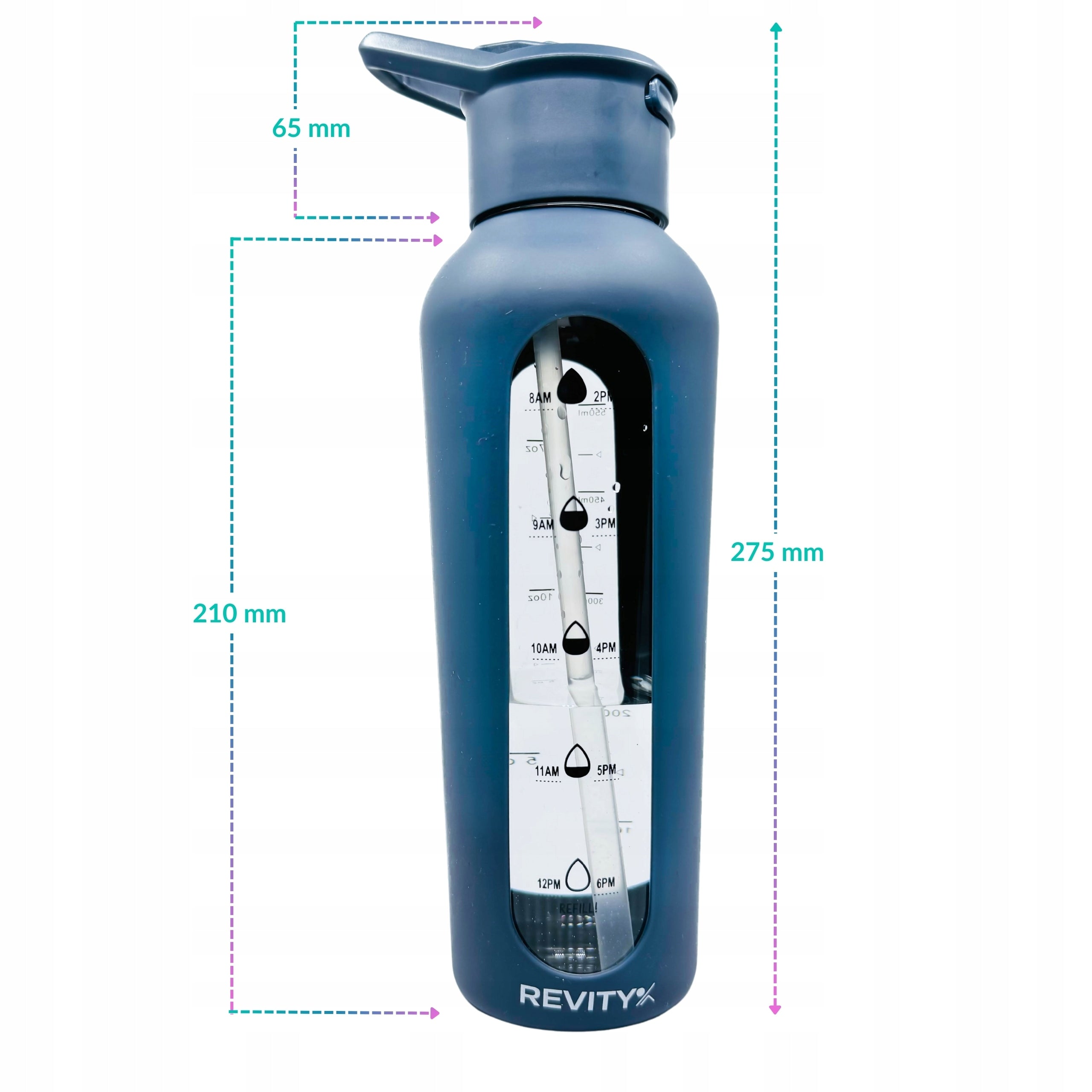GLASS WATER BOTTLE SHAKER BOTTLE WITH MEASURING CUP AND SPOUT SILICONE CASE Manufacturer code Bidon sportowy fitness ze słomką na siłownię