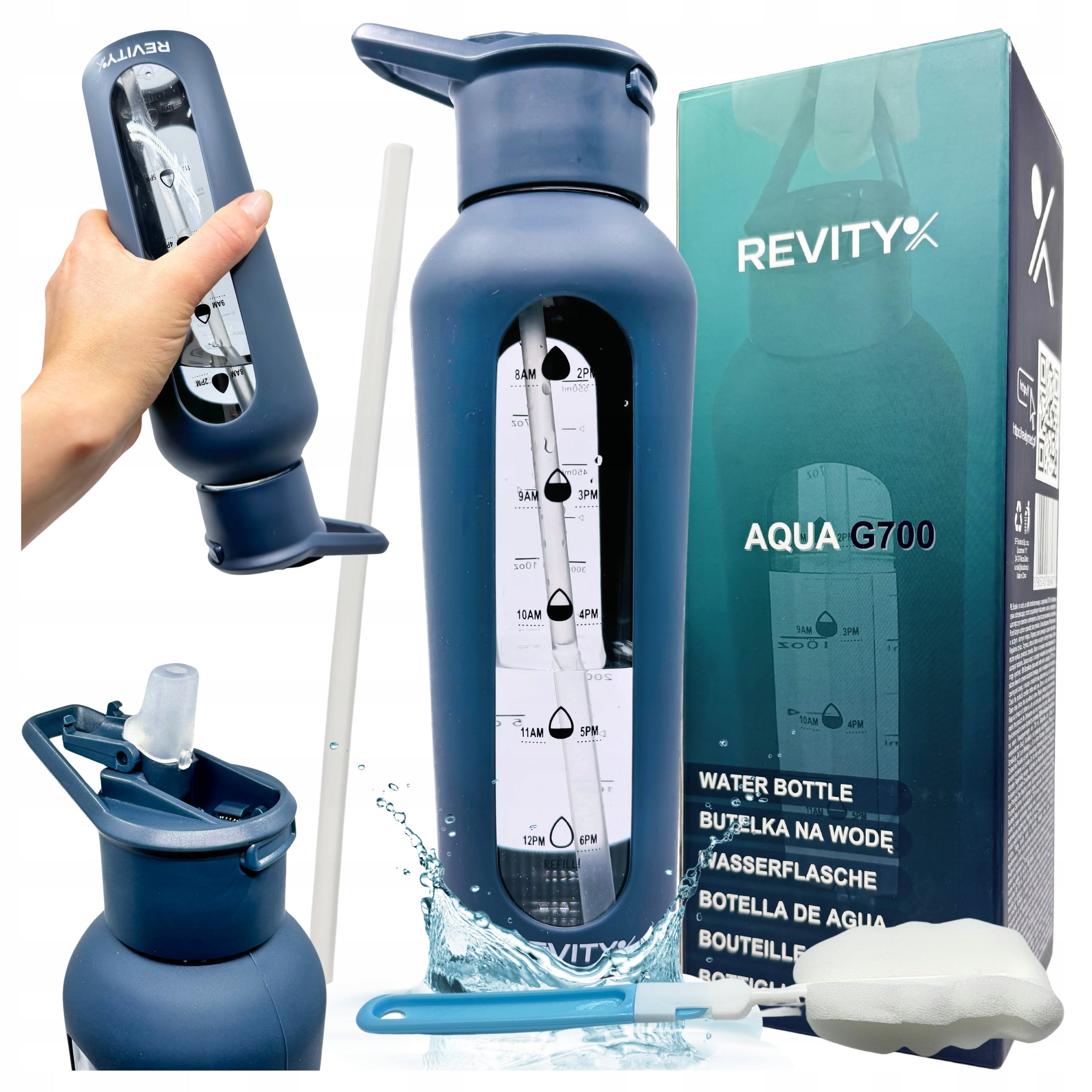 GLASS WATER BOTTLE SHAKER BOTTLE WITH MEASURING CUP AND SPOUT SILICONE CASE