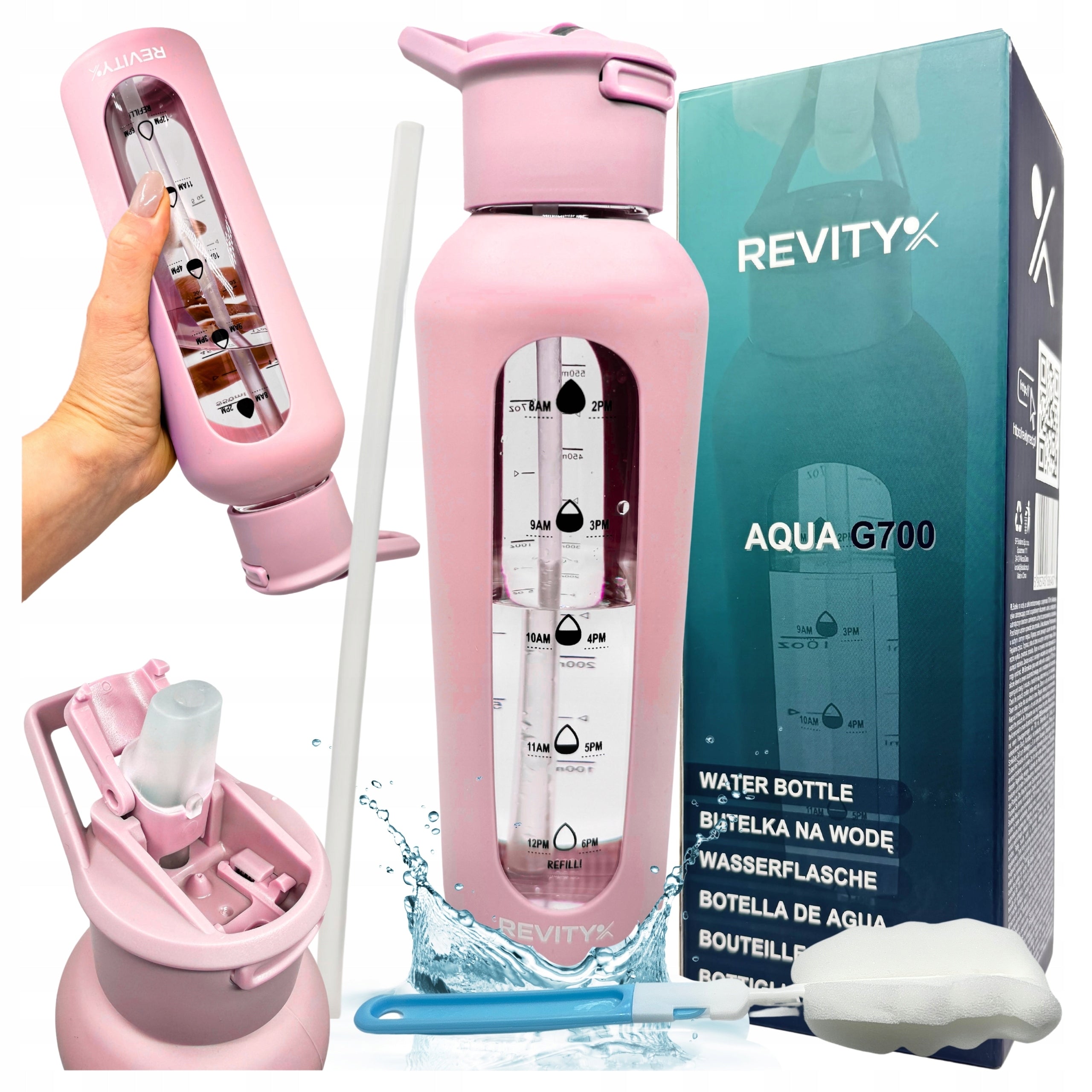 GLASS WATER BOTTLE SHAKER BOTTLE WITH MEASURING CUP AND SPOUT SILICONE CASE