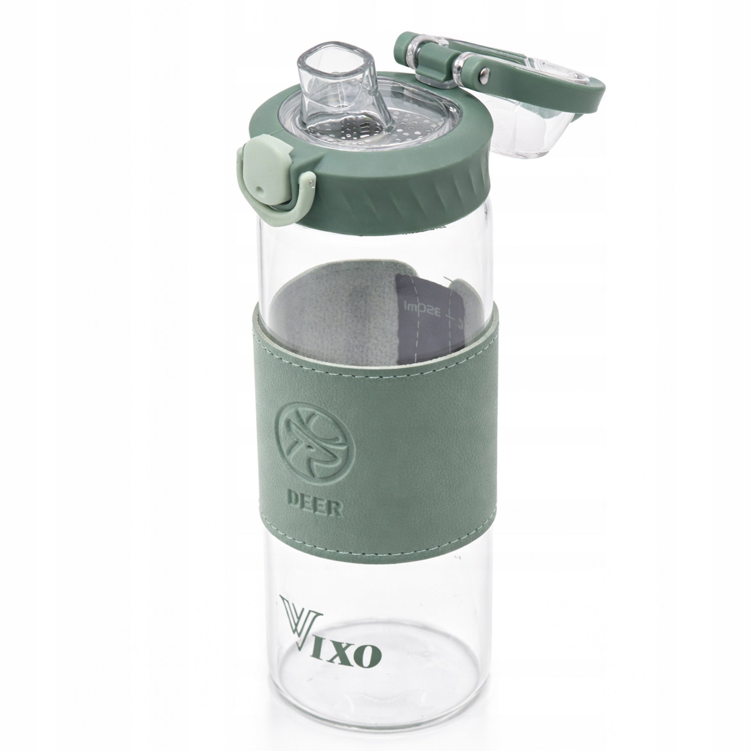 GLASS WATER BOTTLE VIXO MOTIVATIONAL GLASS BOTTLE AIRTIGHT ECO CASE Model Bidon szklany butelka na wodę ze szkła 580ml