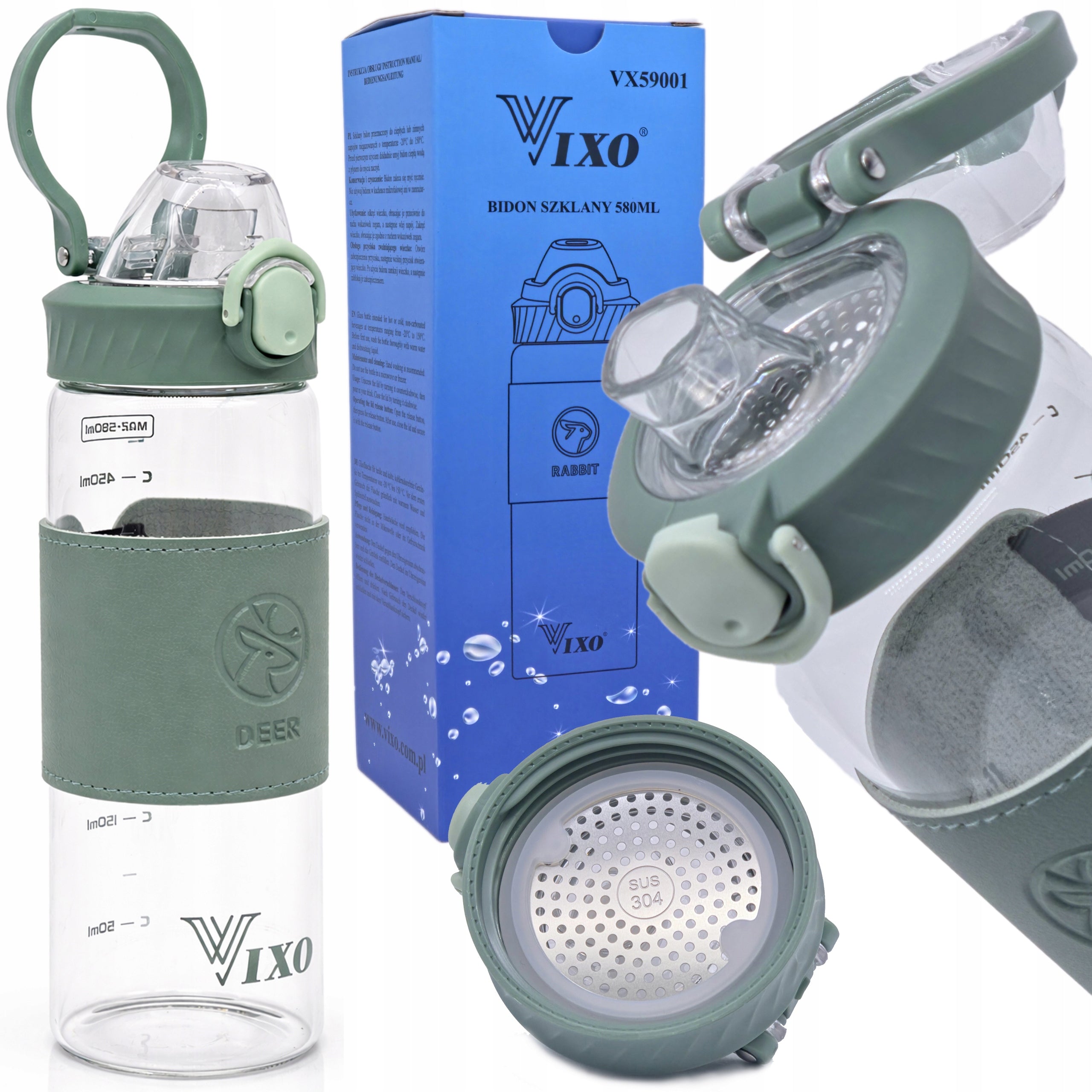 GLASS WATER BOTTLE VIXO MOTIVATIONAL GLASS BOTTLE AIRTIGHT ECO CASE