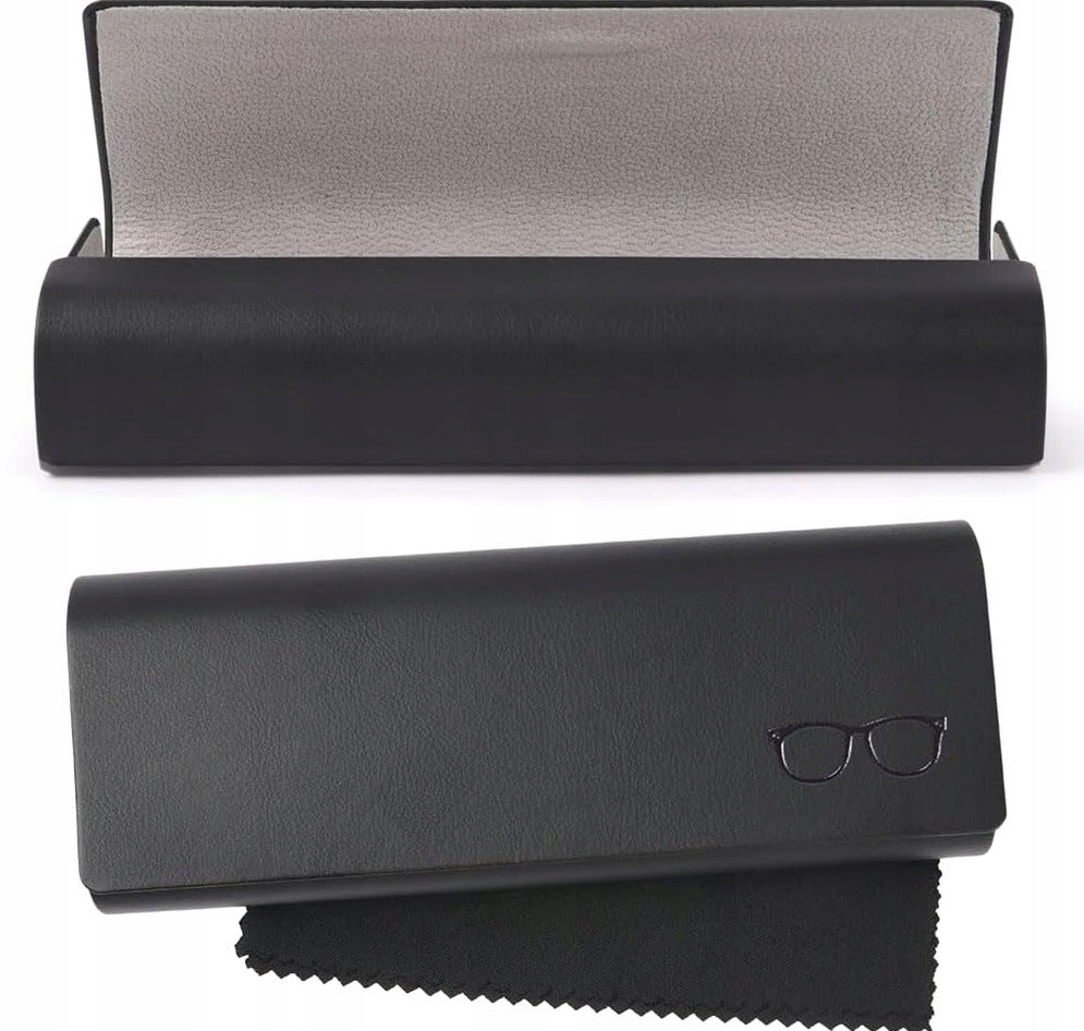 GLASSES PROTECTIVE CASE BLACK ARTIFICIAL LEATHER UNIVERSAL WITH CLOTH