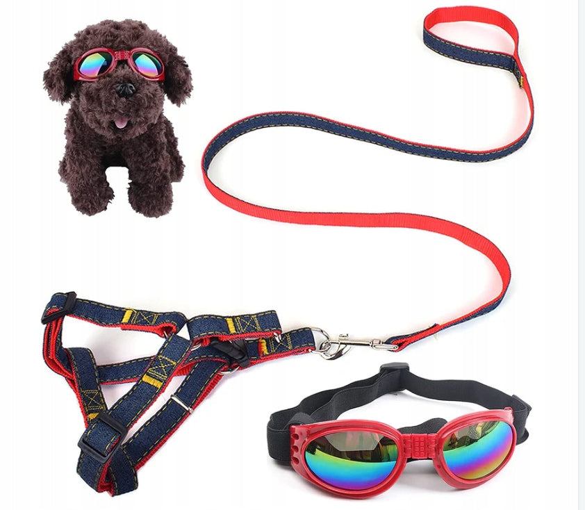 GLASSES SUNGLASSES FOR DOG HARNESS LEASH SET M