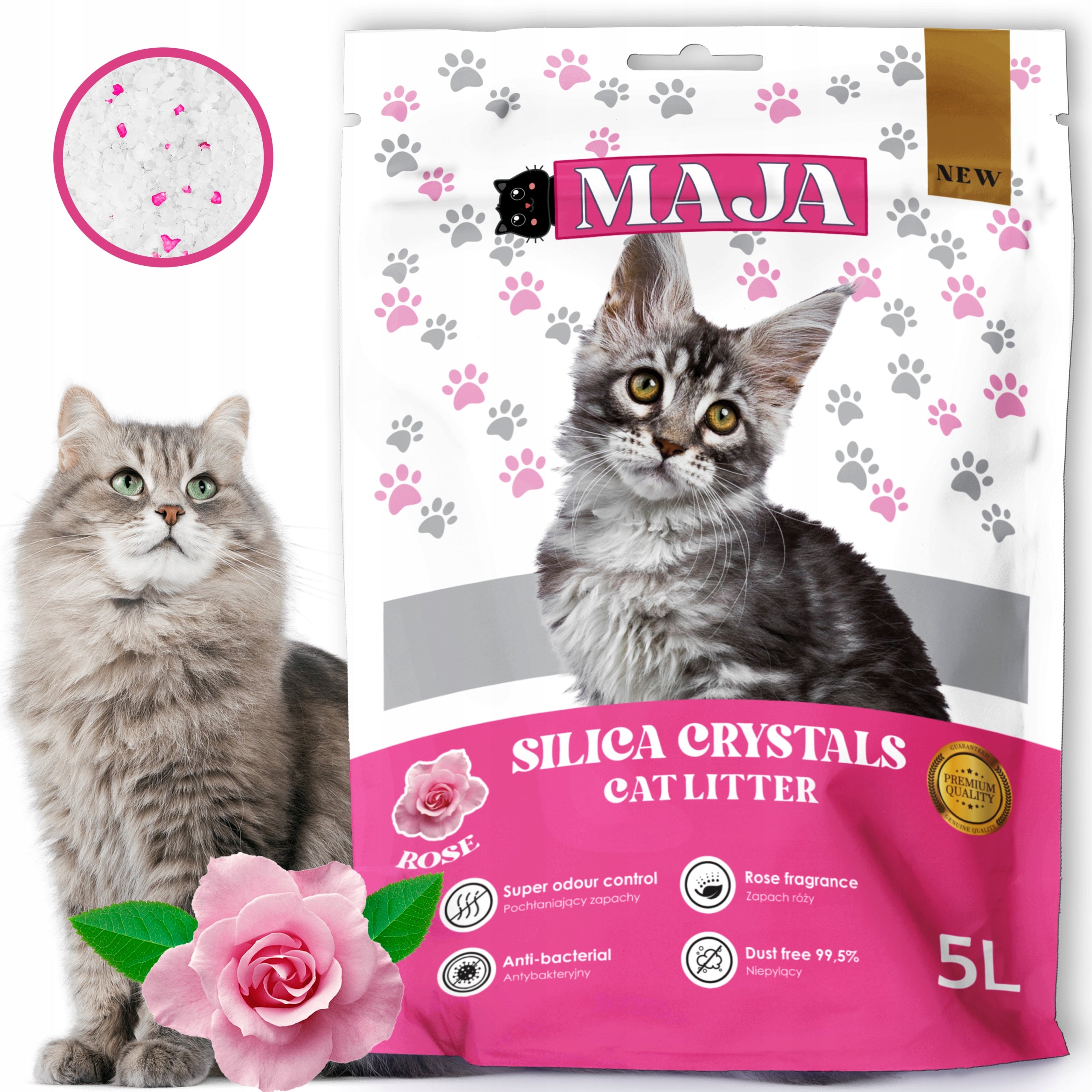 GLOBANI Silicone Litter MAJA 5L Scented ROSE Large Pack of 5 Liters