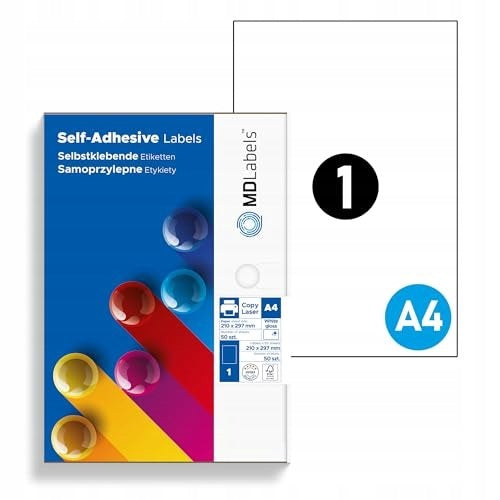 GLOSSY SELF-ADHESIVE PAPER A4 50 PCS - FOR HOME USE Packaging status original