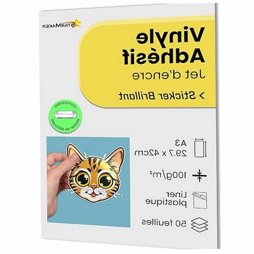 GLOSSY VINYL STICKERS A3 50 SELF-ADHESIVE SHEETS FOR PRINTING