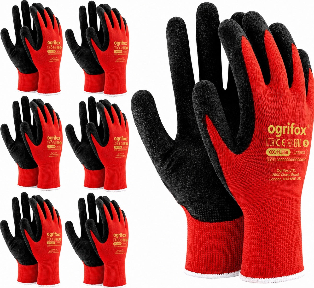 GLOVES WORK GLOVES 6 PAIRS SIZE L STRONG PROTECTIVE LATEX R.9