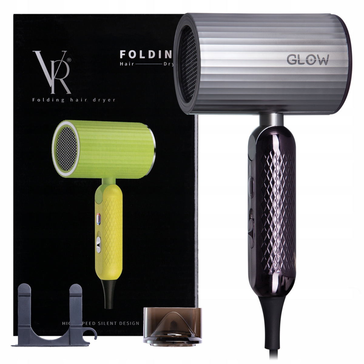 GLOW MINI TRAVEL DRYER FOLDABLE FOR HAIR HEALTHY HAIR SILVER
