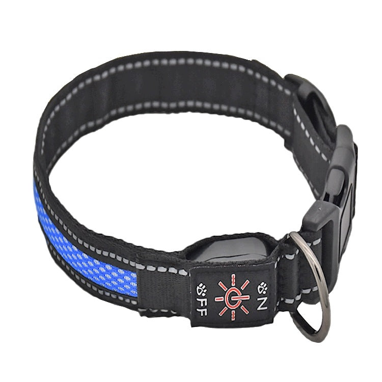 GLOWING DOG COLLAR LED BLUE USB FABRIC 3 MODES 44-51 cm