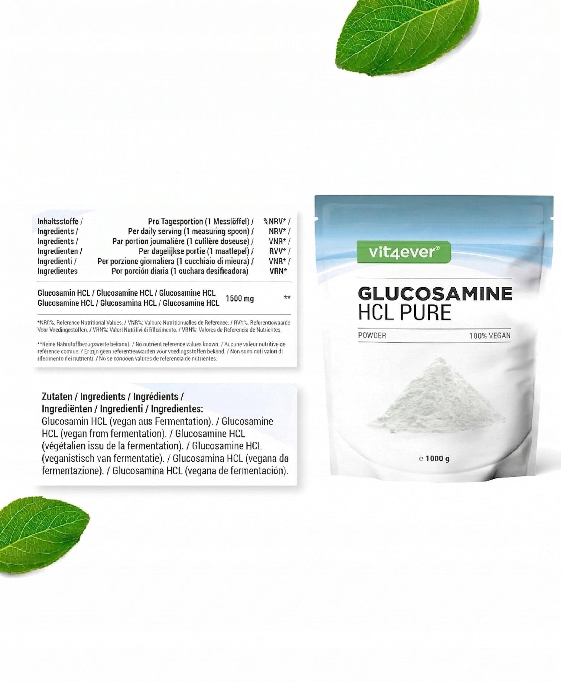 GLUCOSAMINE HCL 1000 g SUPPORT FOR BONE JOINTS AND CARTILAGE VIT4EVER Brand Vit4Ever