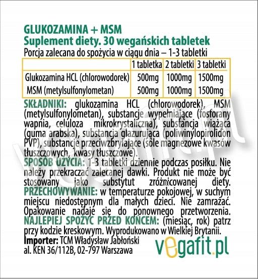 GLUCOSAMINE HCL 500mg + MSM 500mg WEGE COMPLEX Flavor flavorless