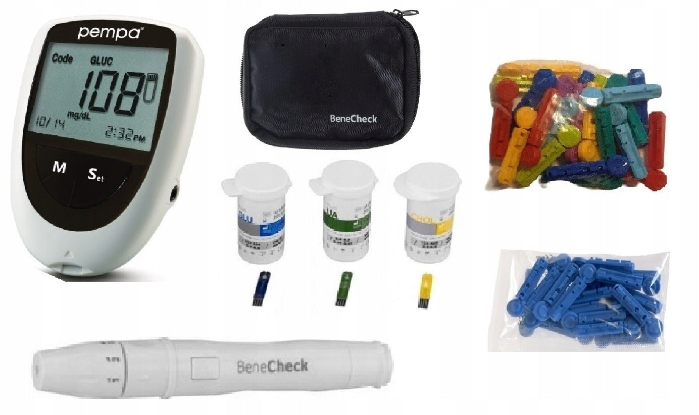 GLUCOSE METER BENECHECK 3IN1PEMPA Curkier Cholesterol Uric Acid + 25 LANCET