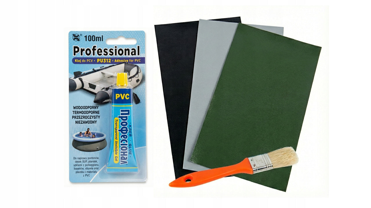 GLUE PU-312 100ML+3 LARGE PATCHES REPAIR KIT PONTOON TARPAULIN POOL TENT