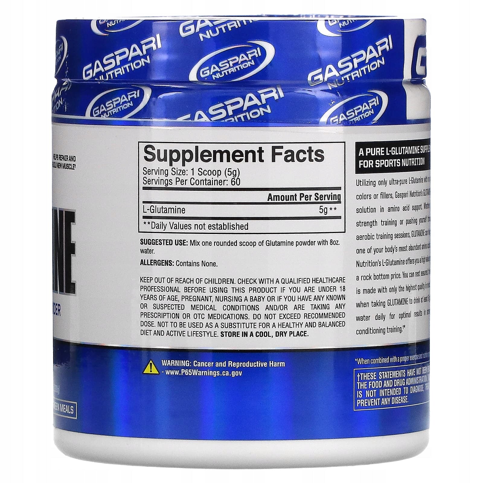GLUTAMINE - GASPARI NUTRITION PURE POWDER 300G | REGENERATION | TASTELESS EAN (GTIN) 646511012516
