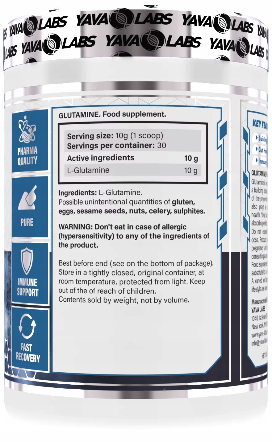 GLUTAMINE YAVA LABS 300G – PURE TASTELESS AMINO ACIDS FOR ATHLETES Expiration date at least 1 year from the date of purchase