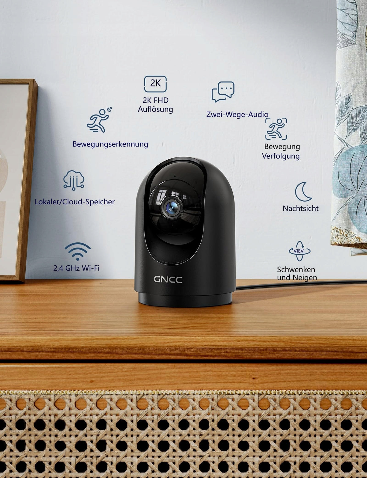 GNCC Indoor 2K Camera 360° WiFi Tracking Two Way Audio Alexa Packaging status original