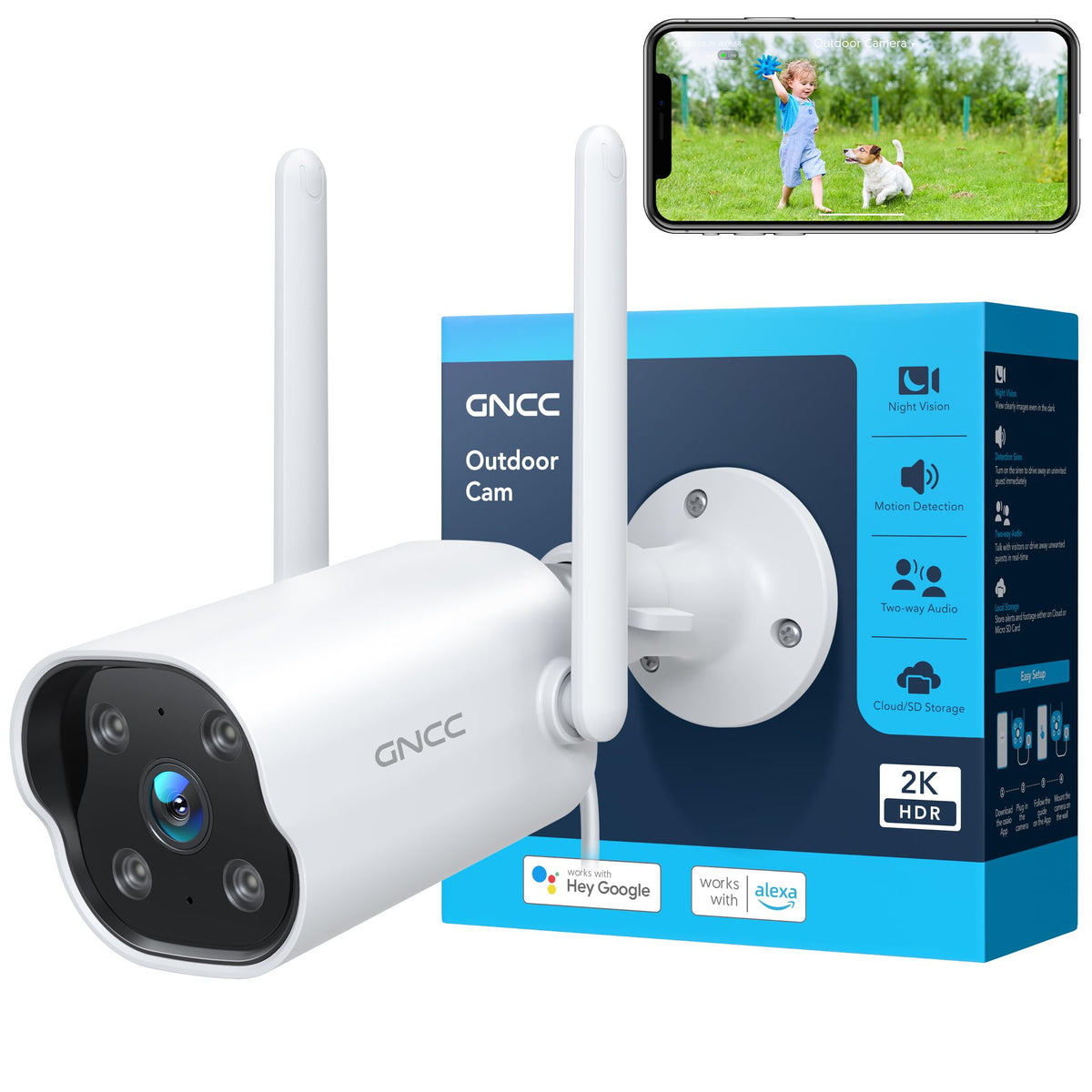 GNCC Security Camera Outdoor Audio Motion Detection WiFi IP65
