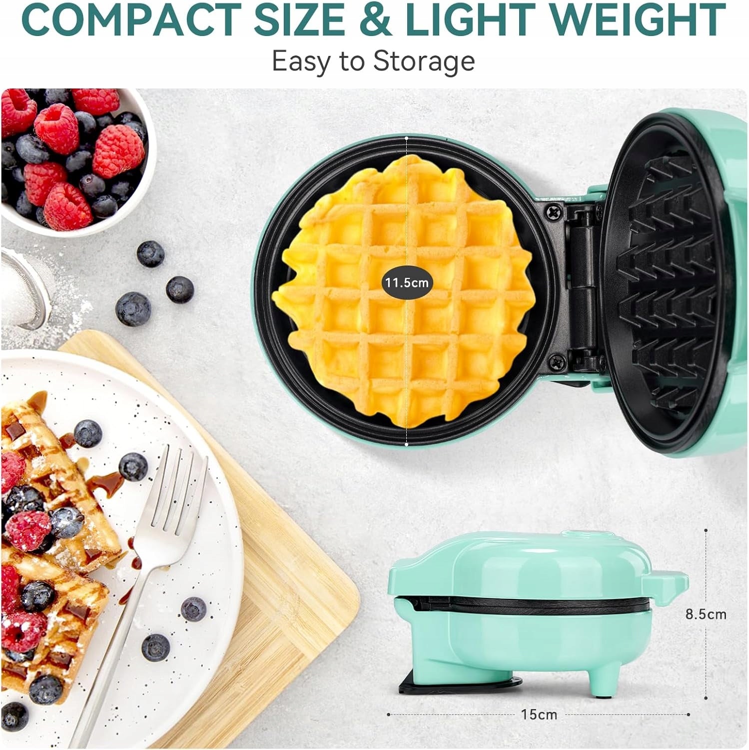 GOFROWNICA MINI 550 W NIEPRZYWIERAJĄCA GOFRY BELGIJSKIE 11,5 CM ZIELONA Power rating 550 W