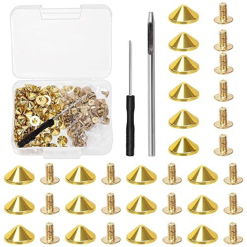 GOLD CONICAL SPIKES 10MM SET OF 100PCS FOR DIY LEATHER CLOTHES METAL Brand no brand