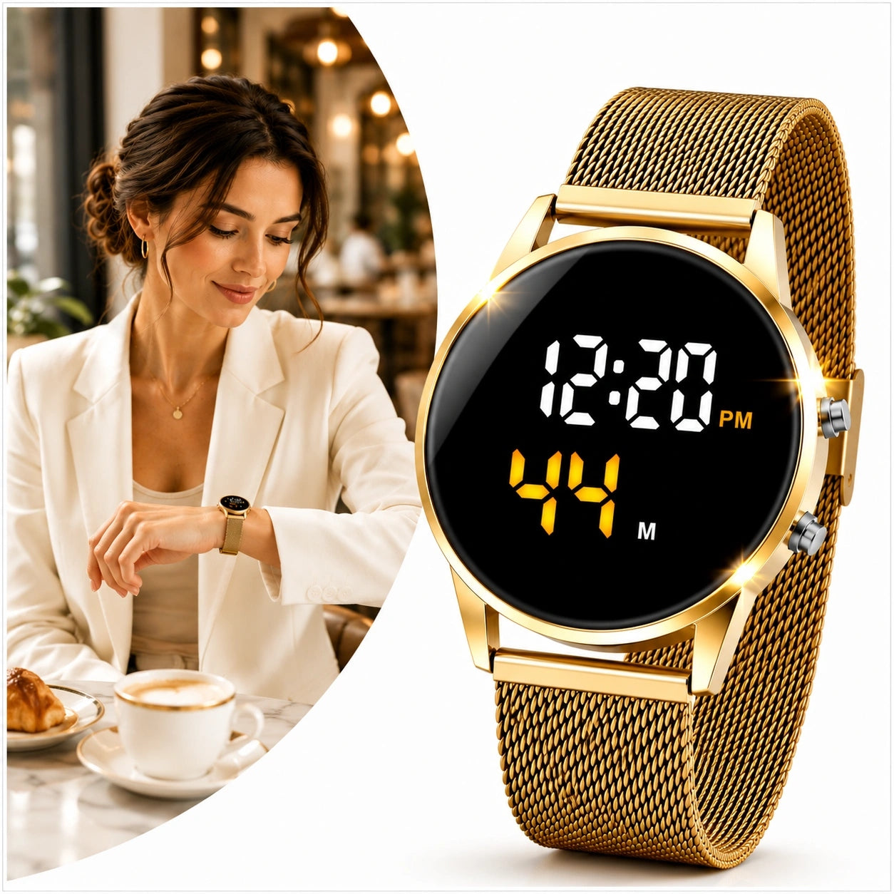 GOLD LED WATCH WOMEN'S MAGNETIC ELECTRONIC MESH FOR MOM'S DAY