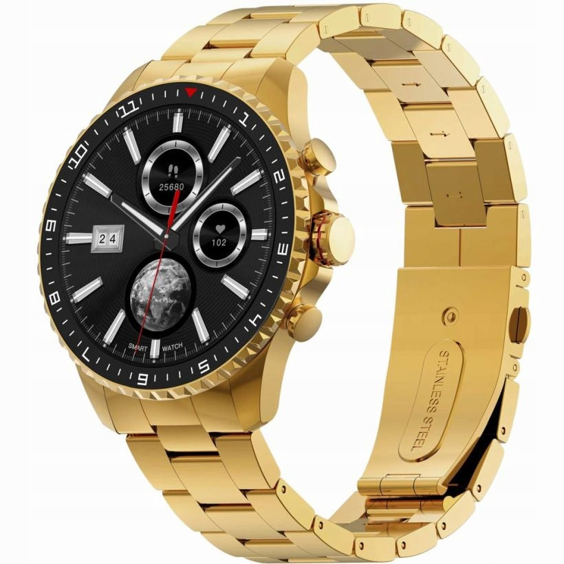 GOLD MALE SMARTWACH GRAVITY GT16-1 STEEL CONVERSATION PULSE STEPS MENU PL Brand Gravity