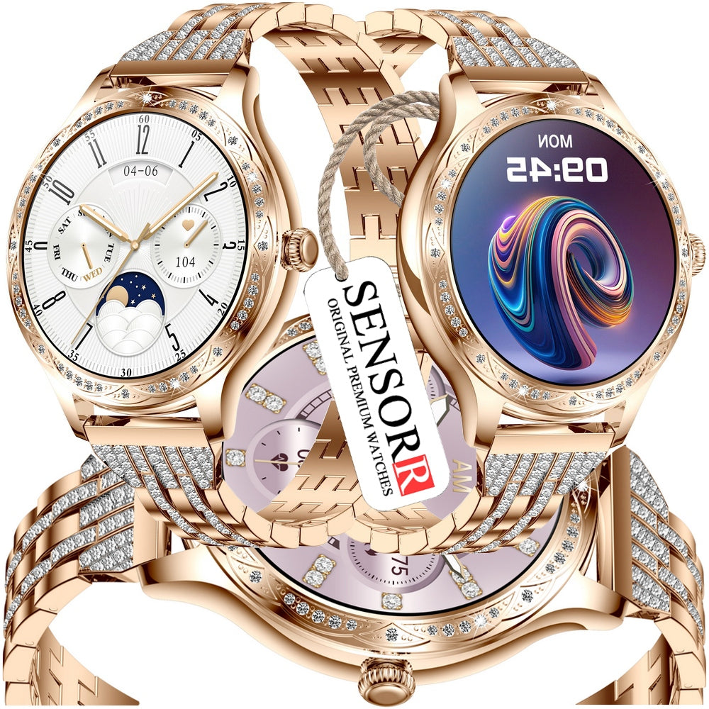 GOLD SMARTWATCH WOMEN'S TALK BLOOD PRESSURE MONITOR HEART RATE MONITOR STEPS PL