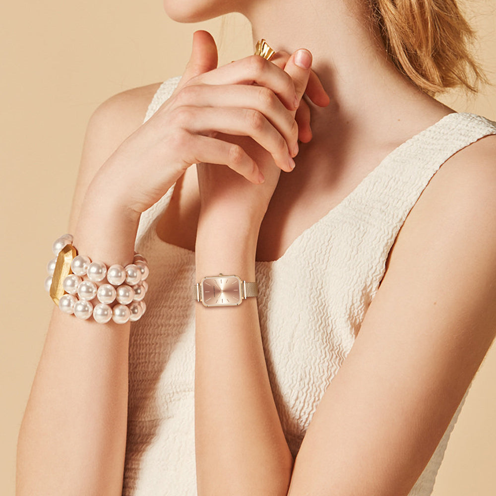GOLD WOMEN'S WATCH ON BRACELET MESH HANNAH MARTIN ELEGANT ROSE GOLD EAN (GTIN) 5905080028058