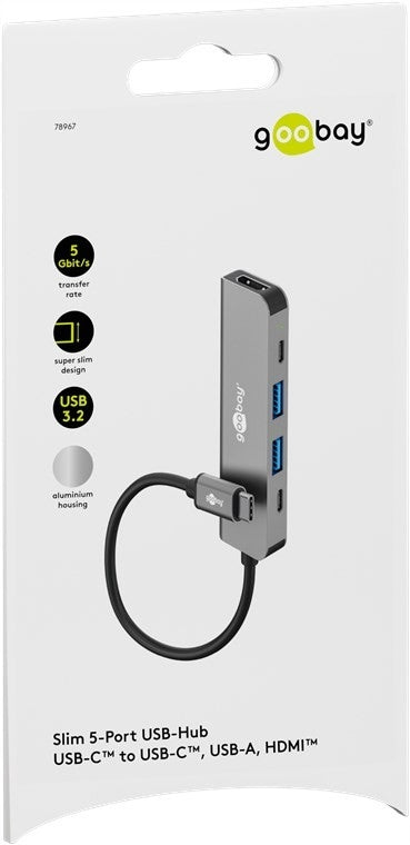 GOOBAY USB Hub; USB 3.2; PnP,flat,operating mode status: LED; grey Number of ports 5